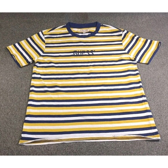 Vintage Guess Originals T-Shirt Striped Embroidery Mens Medium Yellow Blue - Picture 5 of 11